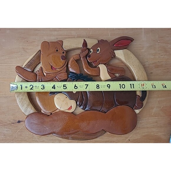 RARE Disney Winnie the Pooh, Eeyore, Rabbit Carved Wood Folk Wall Art - Picture 6 of 9